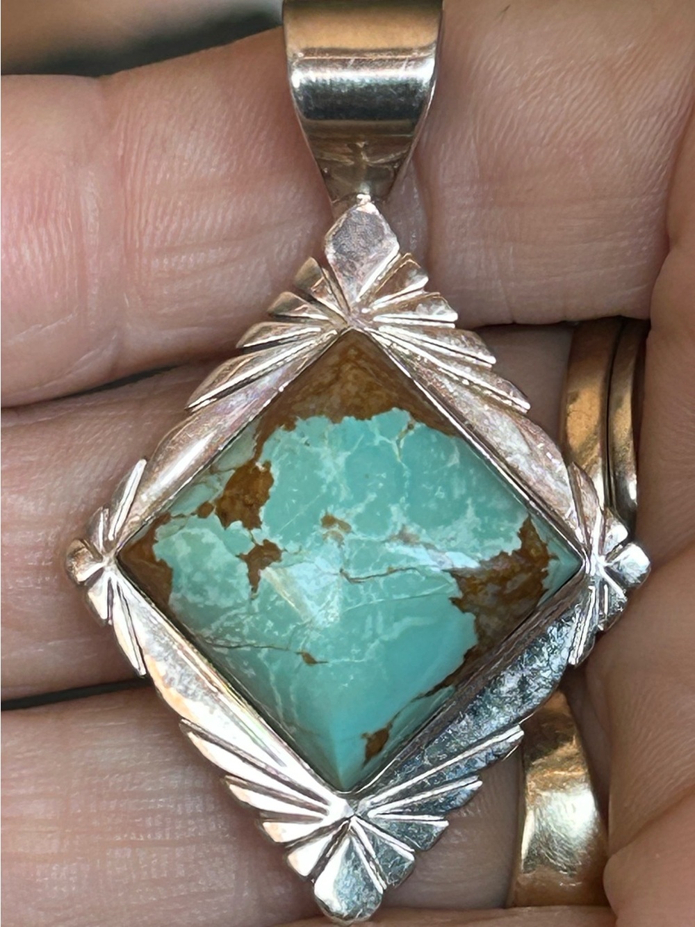 Number 8 Turquoise Sterling Silver Pendant Signed DR Jay King